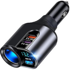 166 W [PD3.0 & DUAL QC3.0] Cigarette Lighter USB C Adapter Distributor Car Charger 12 V/24 V Car Charger Compatible with iPhone/Samsung/Huawei/Xiaomi/GPS Dash Camera