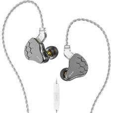 KINBOOFI KBEAR Lark In-Ear Monitor 1BA 1DD Hybrid Balance Armature HiFi Headset, Wired Headphones with Metal and PC Case 0.78mm 2-Pin Detachable Cable (Grey, with Microphone)