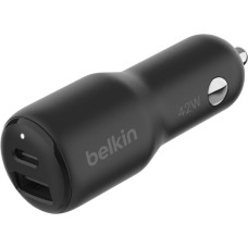 Belkin BoostCharge 2-Port Car Charger 42W Fast Charging with USB-C 30W PPS USB-A Port 12W for Apple iPhone 16 16 Pro 16 Pro Max iPhone Series 15 14 Samsung Galaxy S24 etc - Black