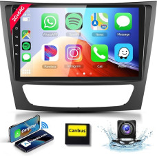 2+64G podofo 9 Inch Car Radio for Mercedes E Class W211 W219/CLS Class 2005-2008 Carplay Wireless Android Car Bluetooth with WiFi GPS Navigation HiFi FM/RDS Car Radio AHD Reversing Camera + Mic + 2