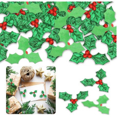 Christmas Holly and Berry Christmas Embellishments, 100 Pieces Mini Craft Sequins for Christmas Wreath, DIY Crafts for Christmas Decorations for Christmas Cards, Gift Tags