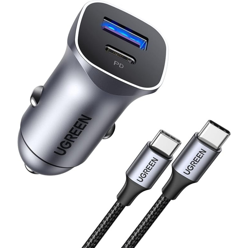 UGREEN PD&QC 3.0 Car Charger USB C 30 W Car Charger USB C PPS with 1 m USB-C Cable Compatible with iPhone 15 Pro Max, 15, 14 Pro, 14 Pro Max, 13, 12, iPad Pro, Galaxy S24, S23, A53