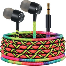 URIZONS Wired Colourful Headphones for Children - In-Ear with Wired Earphones Microphone and Remote Control In-Ear Headset for Laptop Tablets Android Braided Thread Rainbow