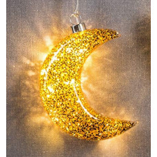 Glass Moon LED Illuminated, Gold Decor