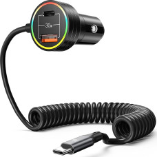 USB C Car Charger, 60W Super Fast Car Charger PD & QC 3.0 with 30W Type C Spiral Cable, Car Phone Charger for iPhone 15 Series/Samsung Galaxy S23-S21/iPhone 14-8/Google Pixel/LG/Android/iPad/MacBook