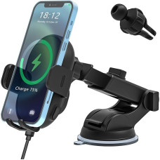 Mobile Phone Holder Car with Charging Function, BZONE 15 W Qi QC3.0 Fast Wireless Charger Car Suction Cup Charging Station, Mobile Phone Holder Car Automatic Inductive Charging for iPhone Samsung