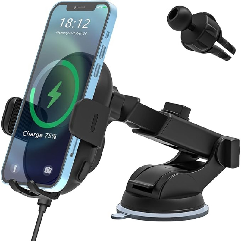 Mobile Phone Holder Car with Charging Function, BZONE 15 W Qi QC3.0 Fast Wireless Charger Car Suction Cup Charging Station, Mobile Phone Holder Car Automatic Inductive Charging for iPhone Samsung