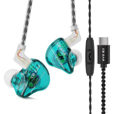 keephifi Kbear Storm USB C Wired In-Ear Headphones 10mm Dynamic Driver IEM with Detachable Cable for Singers Musicians Audiophiles (Green with Microphone)