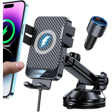 MOKPR Mobile Phone Holder Car with Charging Function, 15 W Fast Wireless Charger Car Holder Inductive Charging Induction Car Charger for iPhone 16/15/14/13/12, Samsung Huawei Xiaomi (Light Black