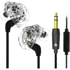 Leuchtbox QKZ VK1 Premium In-Ear Headphones Cable 108dB HiFi Sports and Gaming Headphones HD Microphone Hires Sound Bluetooth Enabled Earbuds Heavy Deep Bass Double Driver (Transparent/White)