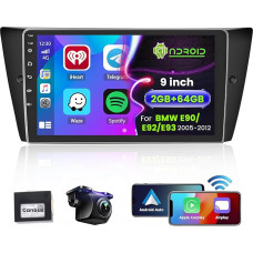 Hikity 2G 64G Android 13 Car Radio for BMW E90 E92 E93 2005-2011 Wireless Carplay Android Car 9 Inch Car Radio with GPS Navigation Bluetooth WiFi RDS HI-FI FM 2USB SWC Rear View Camera