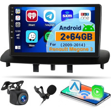 Hikity 2+64GB Android 13 Car Radio Double DIN for Renault Megane 3 2009-2014 with Wireless CarPlay Android Car Mirror Link 9 Inch Touchscreen Car Radio with Navigation WiFi SWC FM RDS USB Mic