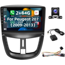 Hodozzy Carplay Android Car Radio for Peugeot 207 2006-2015 Car Radio Bluetooth 2 DIN with 9 Inch Touch Screen GPS/WiFi/FM/RDS/HiFi/USB+AHD Rear View Camera