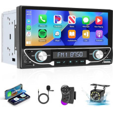 Hodozzy Double DIN Car Radio with Wireless Carplay and Android Car, 6.86 Inch HD Touchscreen Screen, 2 DIN Car Radio with Bluetooth, Mirror Link, Reversing Camera, FM EQ SWC Car MP5 Player USB/TF/AUX