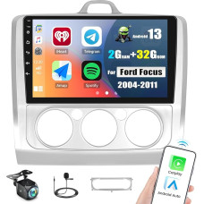 2G + 32G Android 13 Car Radio 2 DIN for Ford Focus Mk2 Mk3 Exi MT 2 3 2004-2011 with Wireless Carplay Android Car, 9 Inch Double DIN Car Touch Display Radio with GPS Navigation WiFi BT FM/RDS SWC +