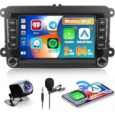 [2+64G] Hikity Car Radio Android with Sat Nav for VW Golf 5 6 Polo Skoda Passat Radio, 7 Inch Touch Display Wireless Carplay Android Car Radio with Screen GPS WiFi Bluetooth FM Reversing Camera