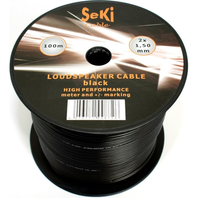 Loudspeaker Cable 2 x 1.5 mm² CCA 100 m Spool – Black – Audio cable – CABLE