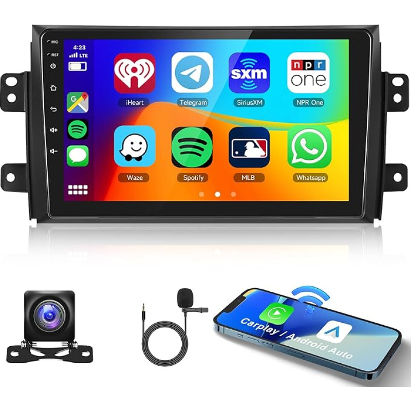 Android Car Radio 2 DIN for Suzuki SX4 2006-2013 Fiat Sedici 2005-2014 with Wireless Apple Carplay Android Car Navigation GPS 9 Inch Touchscreen Car Radio with Bluetooth FM/RDS USB/DAB+/HiFi Reversing