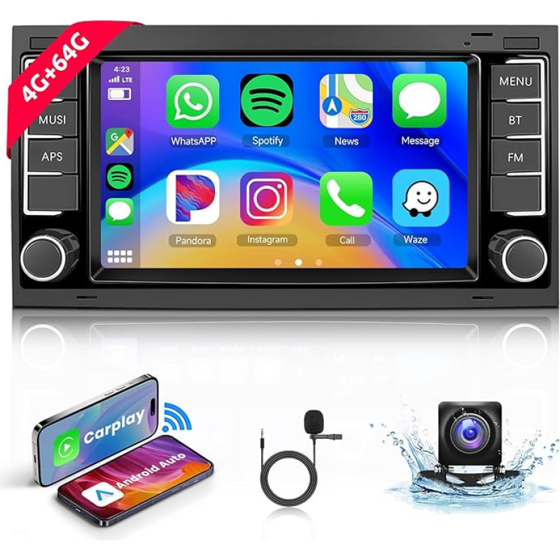 4G + 64G Android Car Radio for VW Touareg 2004-2011 for VW T5 T6 Multivan 2004-2009 with Carplay Android Car Radio, Hodozzy 7 Inch Touchscreen with Bluetooth, Navi, Mirror Link, WiFi, Rear View Camera