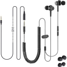 Avantree In Ear TV Kopfhörer Langes Kabel, Langes Ohrhörer mit Mikrofon und 5.5m Verlängerungs Schnur für PC, Metall Stereo In-Ear Headset Ohrstöpsel mit Wendelkabel - HF027