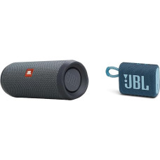 JBL Flip Essential 2 Bluetooth Box in Black - Waterproof & GO 3 Small Bluetooth Box in Blue - Waterproof