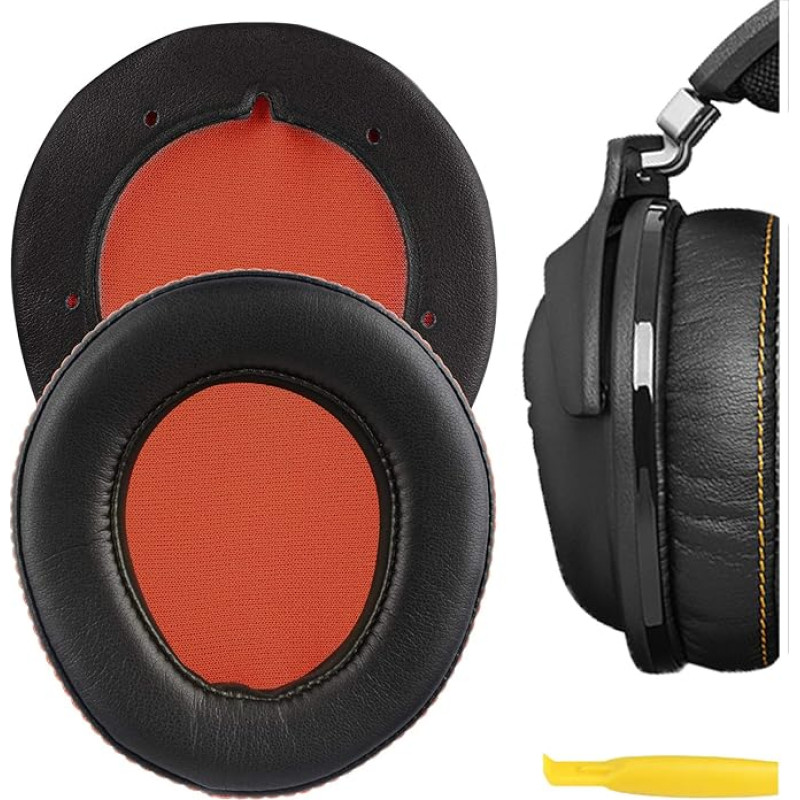 Geekria QuickFit Replacement Ear Pads for Steelseries 9H Headphones, Ear Pads, Headset Ear Pads, Ear Cups, Repair Parts (Black/Orange)