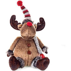 EUROCINSA Sitting Reindeer with Hat and Scarf Red and White 20 x 18 x 38 cm 1 Piece Fabric, Brown, One Size