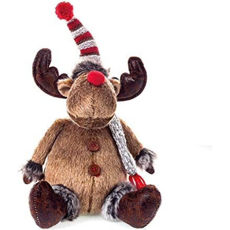 EUROCINSA Sitting Reindeer with Hat and Scarf Red and White 20 x 18 x 38 cm 1 Piece Fabric, Brown, One Size