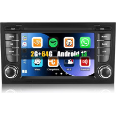 [2+64G] SIXWIN Android 13 Car Radio for Audi A4 B6 S4 RS4 with Carplay/Android Car/Mirrorlink, 7 Inch Capacitive Touchscreen Supports WiFi GPS FM Bluetooth EQ