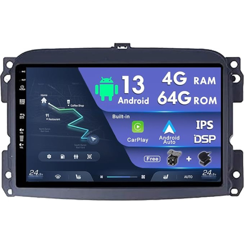 MISONDA 4G+64G Android Car Radio for Fiat 500L 2012-2017- 10 Inch IPS with DSP/Carplay/Android Car/GPS/BT/WiFi/FM/RDS/SWC/Rear View Camera