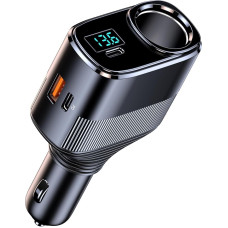 145 W USB C Car Charger Cigarette Lighter Distributor, 80 W USB Cigarette Lighter Adapter + 45 W PD3.0 USB Super Fast Charging + 20 W [USB-C+USB-A], with LED Voltmeter