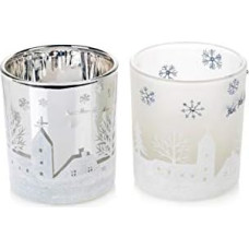 EUROCINSA Ref 29057 Set of 12 Metallic and Matt Glass Glasses with Christmas Motifs 7 Diameter x 8 cm 1 Set Silver/White One Size