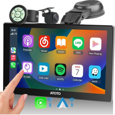 ATOTOEXCEL Portable Touch Screen Carplay Android Car for Car, Wireless Car Radio, Navigation P5, Radio Carplay 7 Inch QLED Anti-Glare Mirrorlink, Rear View Camera 1080P, SWC