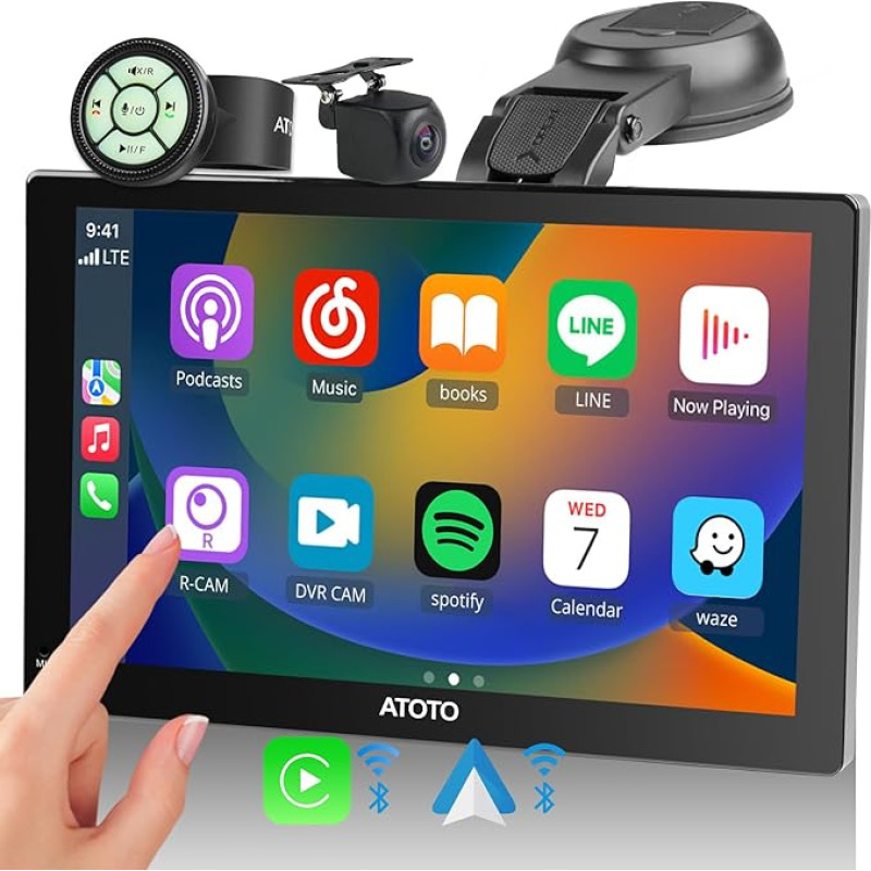 ATOTOEXCEL Portable Touch Screen Carplay Android Car for Car, Wireless Car Radio, Navigation P5, Radio Carplay 7 Inch QLED Anti-Glare Mirrorlink, Rear View Camera 1080P, SWC