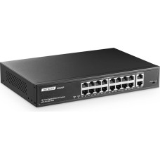 YuLinca 18 prievadų Gigabit PoE komutatorius, 16 Gigabit PoE+, 2 GE Uplink, IEEE802.3af/at Max 250W, nevaldomas Plug & Play stalinis Ethernet komutatorius