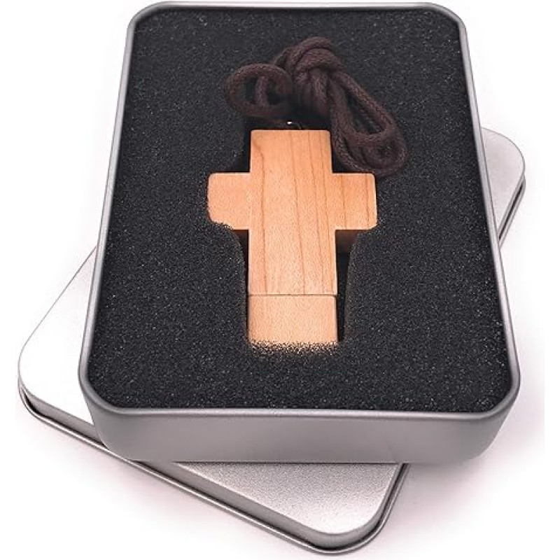 Onwomania Kryžius iš tikro medžio Kristus USB atmintinė aliuminio dovanų dėžutėje 32 GB USB 2.0