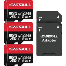 EASTBULL Micro SD Memory Cards 128GB, Micro SDHC Memory Card + SD Adapter, Smartphones, Desktop Computers and Drones, A1 U1 C10 V10 Full HD and 4K UHD, TF Card 3 Pack + 2 Adapters