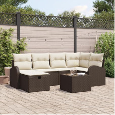 Rantry 7-teiliges Garten Sofa Set mit Kissen in braunem Poly-Rattan, 2-Sitzer Garten Sofa mit Stauraum und Kissen in braunem Poly-Rattan Gartenlounge Modelis3360419