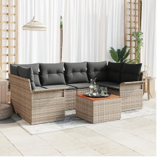 Rantry 7-teiliges Garten Sofa Set mit Kissen Grau Poly Rattan Akazie Gartenlounge Modelis3347279