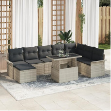Rantry 9-teiliges Garten Sofa Set mit Kissen in Hellgrau Kunststoff Rattan Gartenlounge Modelis3348338