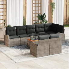 Rantry 9-teiliges Garten Sofa Set mit Kissen Grau Poly Rattan Akazie Gartenlounge Modelis3347594