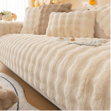 Akayoo Cuddly Plush Sofa Cover, Rabbit Plush Sofa Cover, Sofa Protector, Non-Slip, Sofa Cover Corner Sofa 1, 2, 3, 4 Seater, Sofa Cover, L Shape Plush, Sofa Cover, Thick Plush Protective Cover Sofa