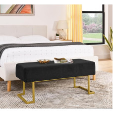 ECLYLYL modernaus stiliaus miegamojo suoliukas Miegamojo minkštasuolis Miegamojo galinė taburetė Svetainės sofos taburetė Kojinė su auksinėmis geležinėmis kojomis, tinkanti miegamajam ir svetainei (juoda, 100 x 40 x 40 cm)