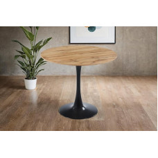 SAM Stockholm Dining Table Round Diameter 80 cm Wood Wild Oak Look Straight Edge Tulip Base Metal Black Modern Column Table / Coffee Table for Dining Room and Kitchen