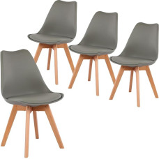 IPOTIUS Skandinaviškos retro valgomojo kėdės su minkštu paminkštinimu, sertifikuotos SGS - virtuvės kėdės iš buko medžio masyvo (4 vnt., pilkos spalvos)