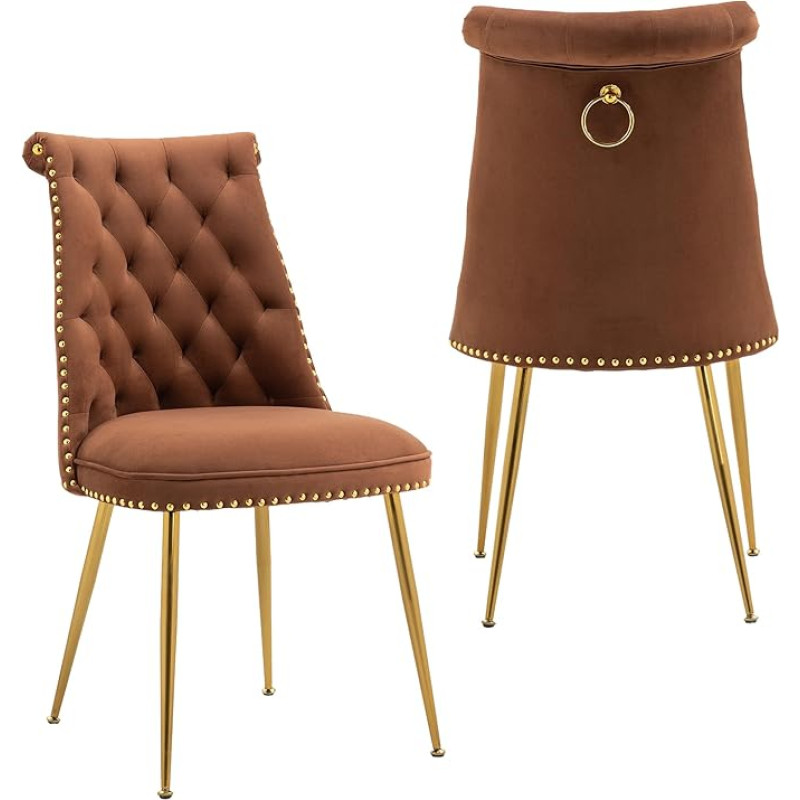 SUPPNEED Valgomojo kėdė, aksomo kėdė, 2 fotelių rinkinys, virtuvės kėdės su metalinėmis kojelėmis, minkšta svetainės kėdė su atlošu valgomajam, virtuvei, miegamajam, kavos spalva