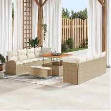 Rantry 11-teiliges Garten-Sofaset mit Kissen Beige Poly-Rattan Akazie Gartenlounge Modelis3364326