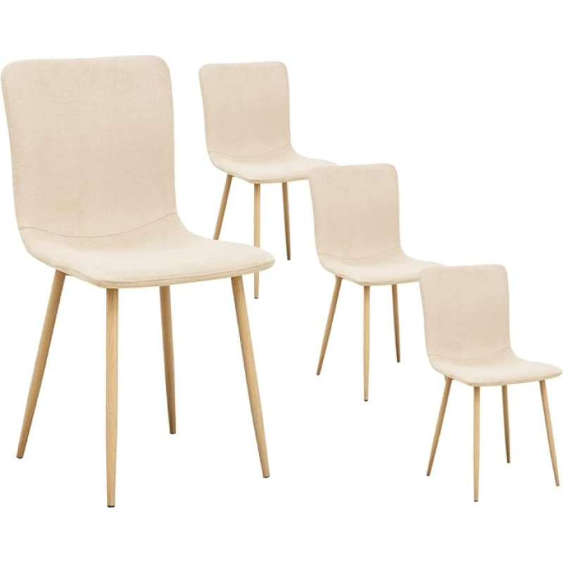 FurnitureR 4 skandinaviškų valgomojo kėdžių rinkinys Minkšto audinio minkštos metalinės kojos virtuvei, valgomajam, svetainei ir priimamajam, elegantiškos smėlio spalvos