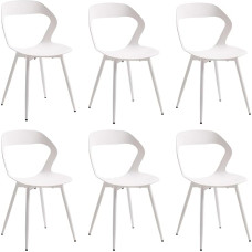 DEYARNA HOME 6 plastikinių valgomojo kėdžių su metalinėmis kojomis rinkinys, šoninės kėdės be porankių valgomajam, virtuvei, priimamajam, svetainei (baltos spalvos)