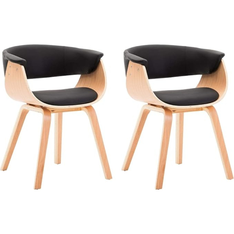 vidaXL valgomojo kėdės, 2 komplektas, valgomojo kėdės su atlošu, valgomojo kėdė, virtuvės kėdė su mediniu rėmu, valgomojo kėdė, virtuvė, juoda lenktos medienos dirbtinė oda